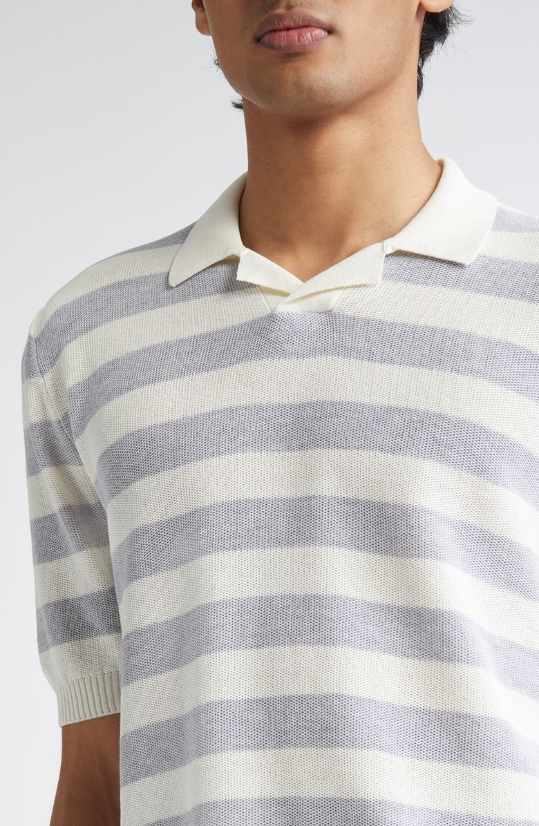 Eleventy Stripe Short Sleeve Cotton Polo Sweater, Alternate, color, 01-13 White Light Grey Melange