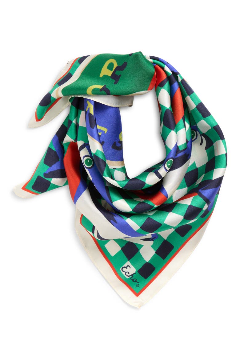 Tinned Fish Silk Bandana, Main, color, LEAF GREEN