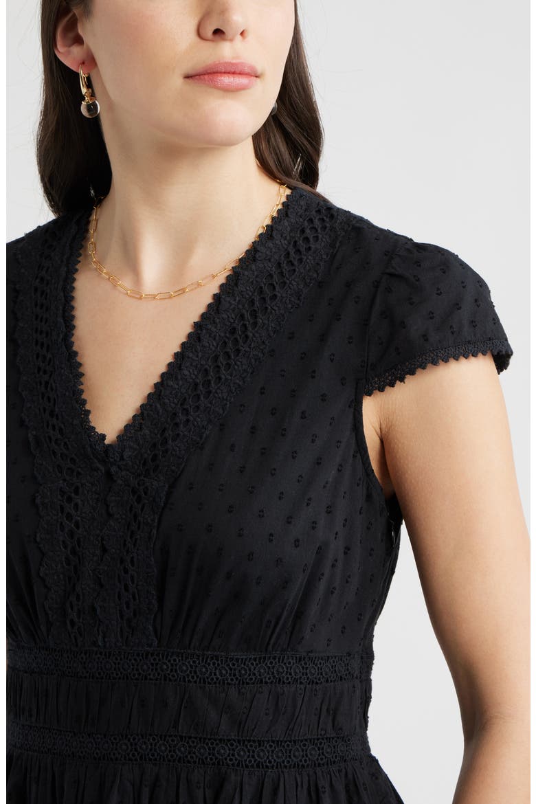 Lace Detail Clip Dot Minidress, Alternate, color, BLACK