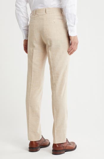 Solid Linen Blend Flat Front Suit Pants