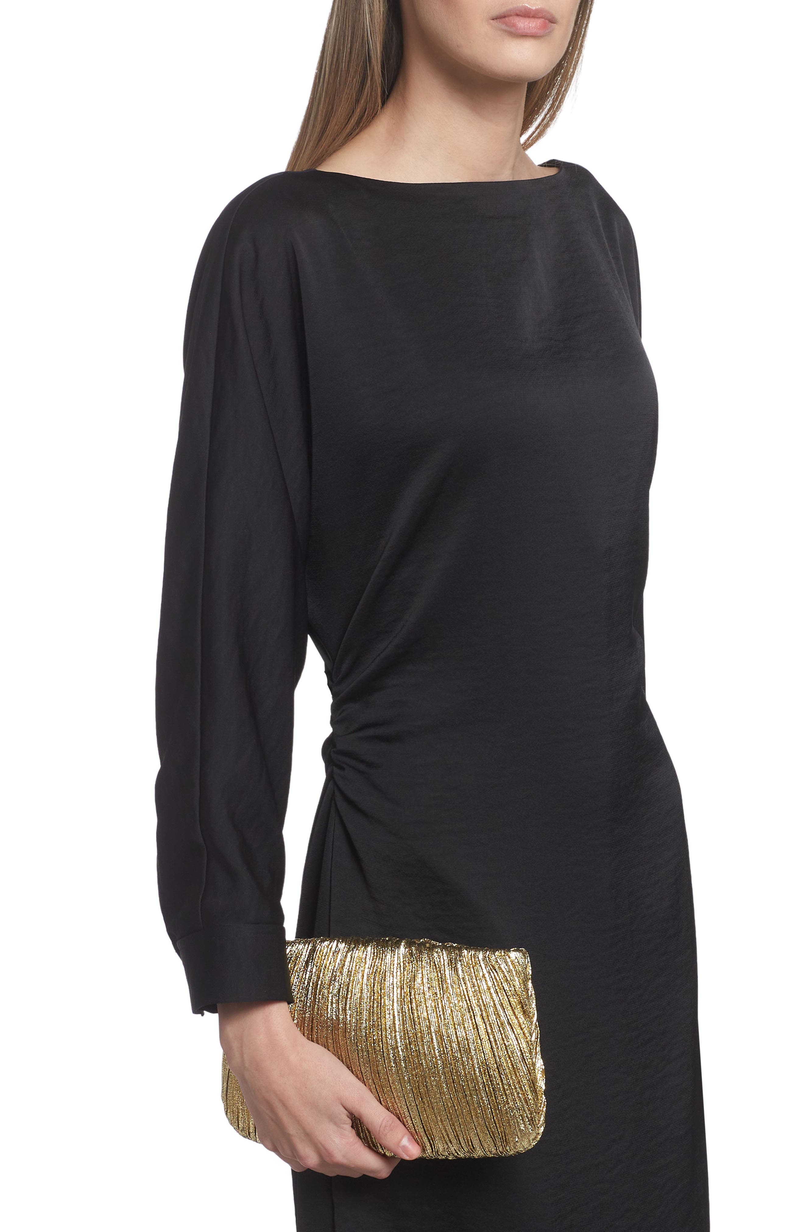 Brit Pleated Clutch, Alternate, color, ORO