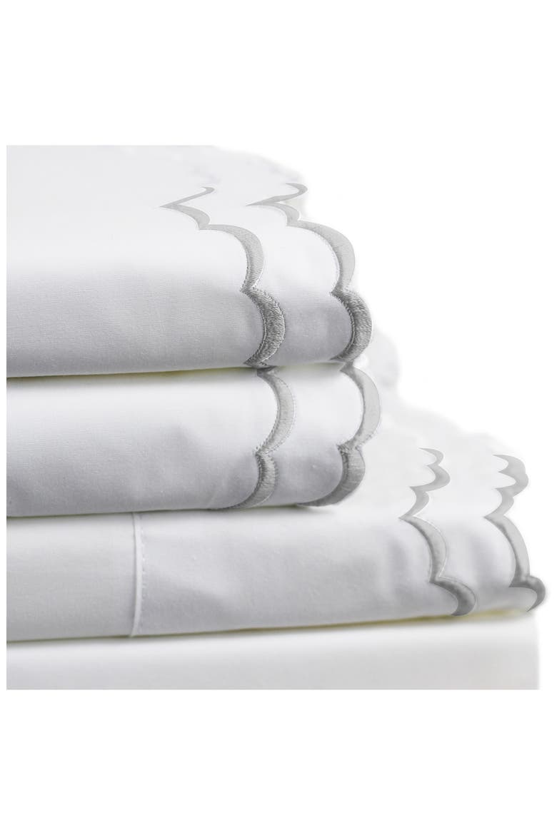Double Scallop Embroidered 300 Thread Count Cotton Sheet Set, Alternate, color, GREY/WHITE