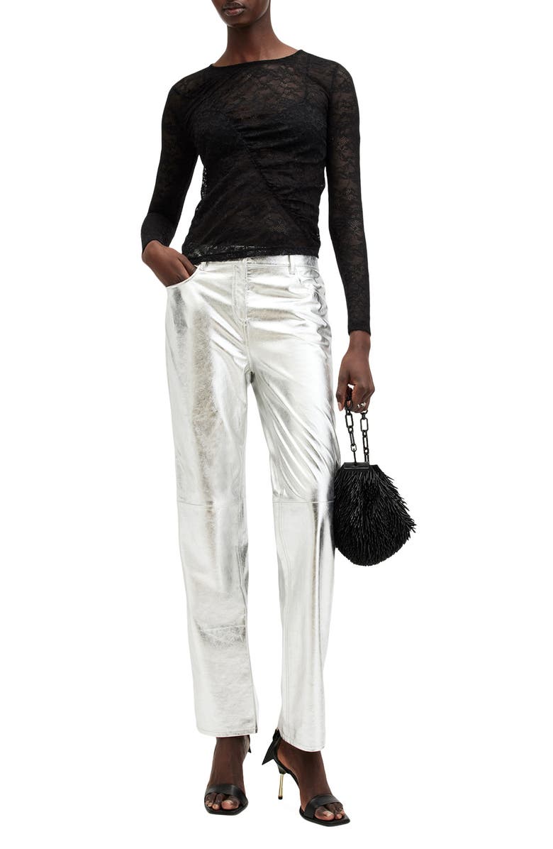 AllSaints Edana Lace Long Sleeve Top, Alternate, color, Black