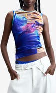 Desigual Print Sleeveless Mesh T-Shirt
