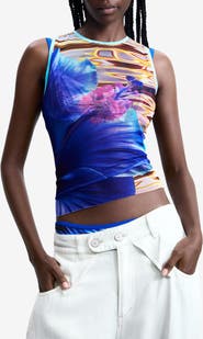 Desigual Print Sleeveless Mesh T-Shirt