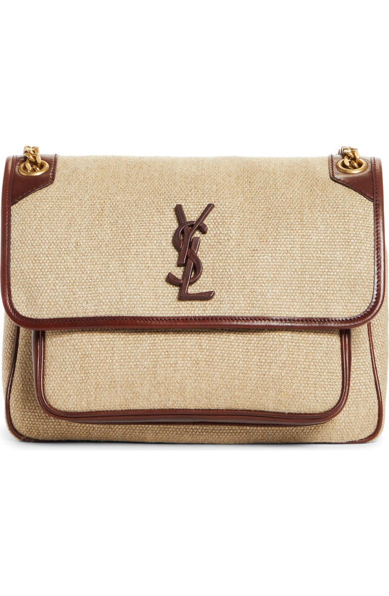 Saint Laurent Medium Niki Linen Canvas & Leather Shoulder Bag, Main, color,