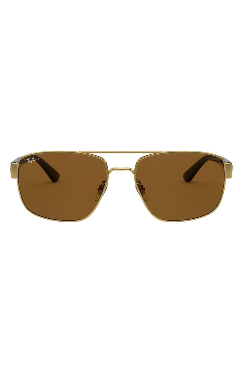 Ray-Ban Polarized 55mm Aviator Sunglasses, Main, color, Gold/ Brown