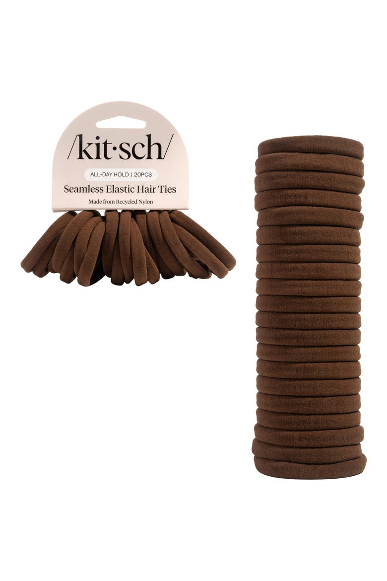 20-Piece Seamless Recycled Nylon Hair Tie, Main, color, CHOCOLATE