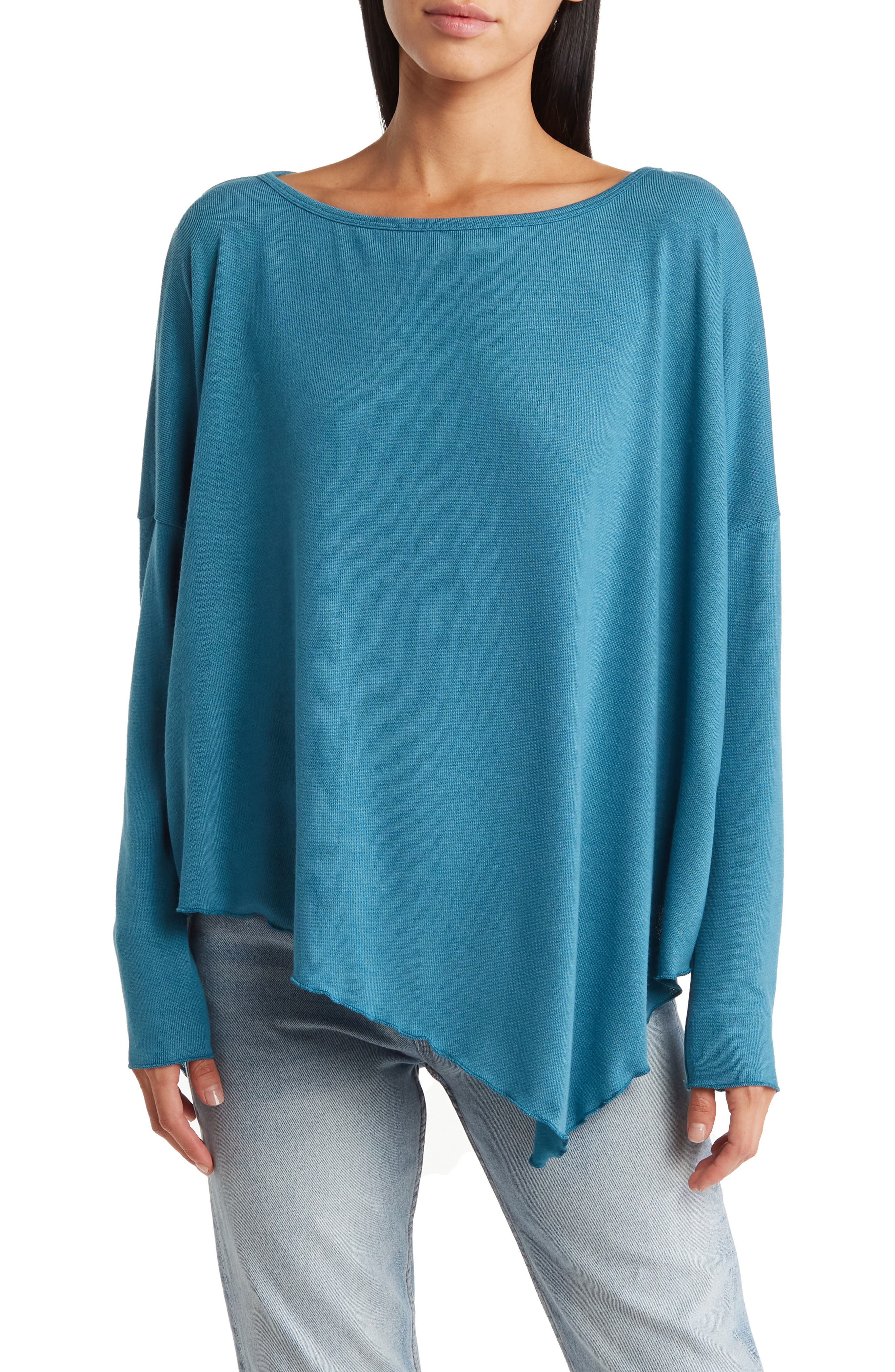GO COUTURE Asymmetrical Hem Dolman Sleeve Sweater