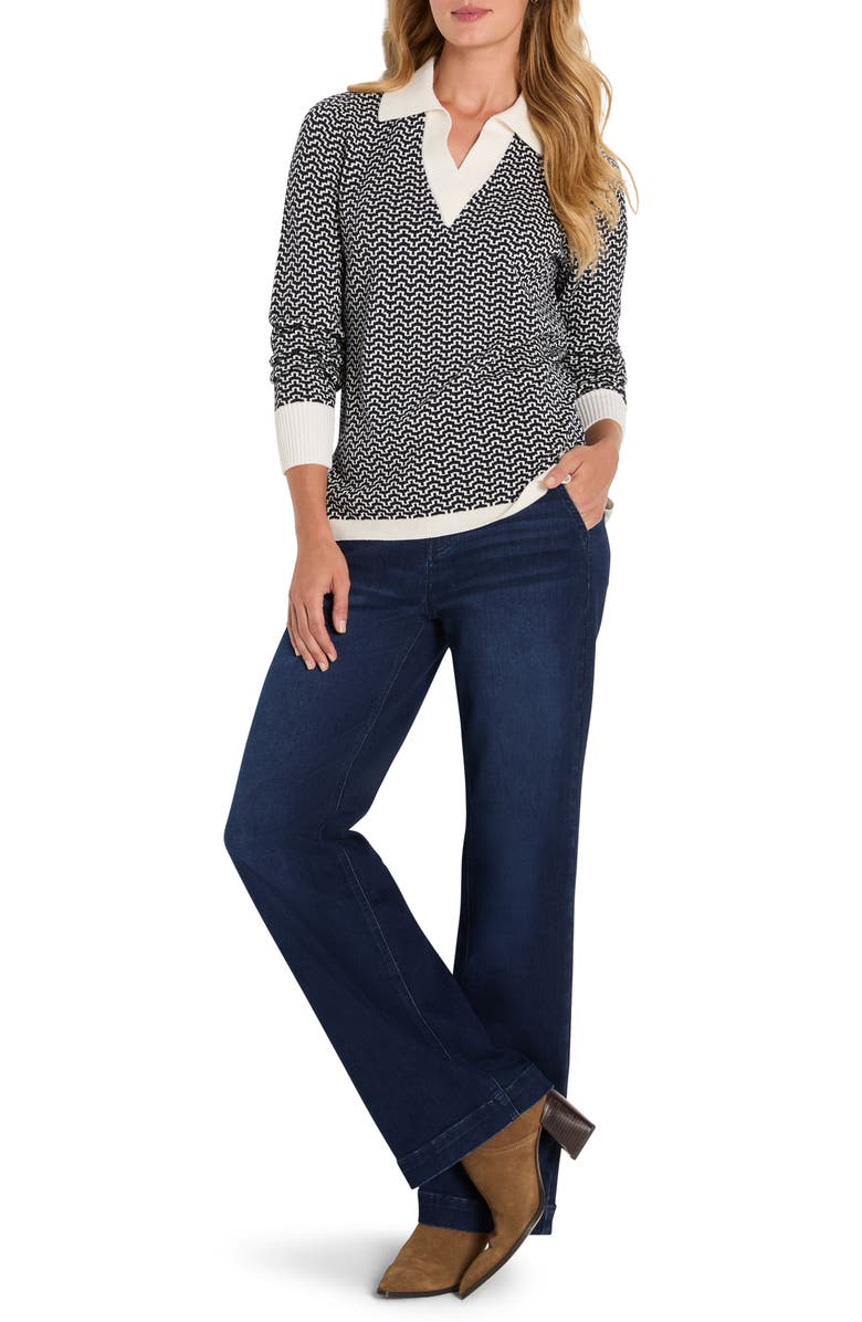 NIC+ZOE Two-Tone Jacquard Cotton Blend Sweater, Alternate, color, Indigo Multi