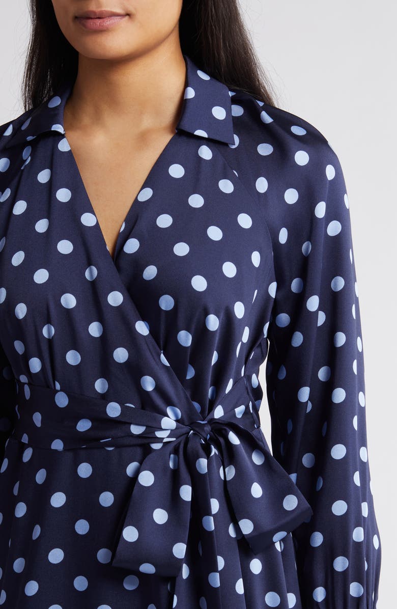 Anne Klein Polka Dot Long Sleeve Faux Wrap Dress, Alternate, color,