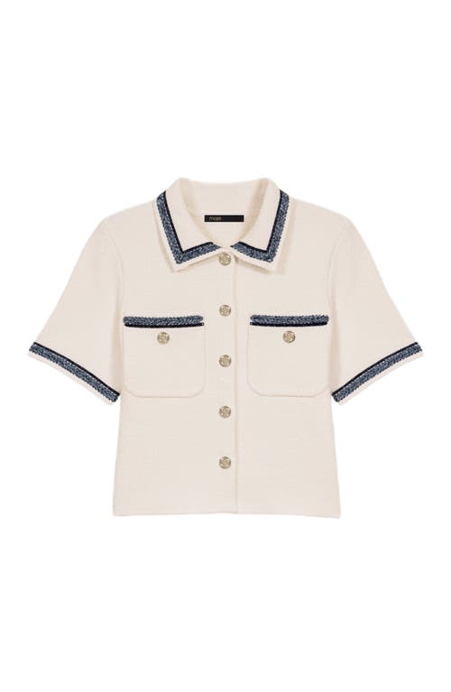 Maje Cropped Contrasting Trim Cardigan In Ecru