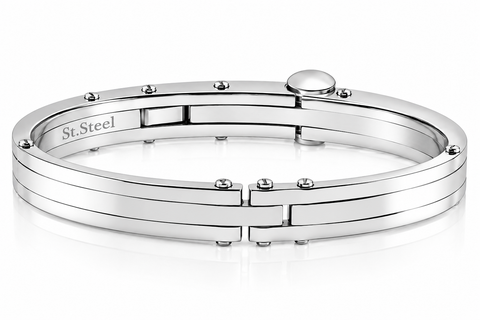 Men's Steel Polished Latched 8" 10mm Cuffed Bracelet