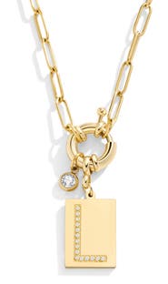Mint & Lily Pave Initial Pendant with Paperclip Chain Necklace
