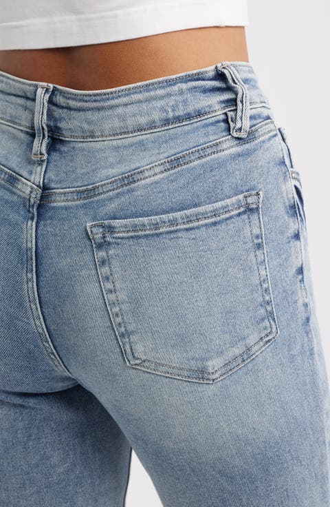 Side Slit High Waist Capri Jeans