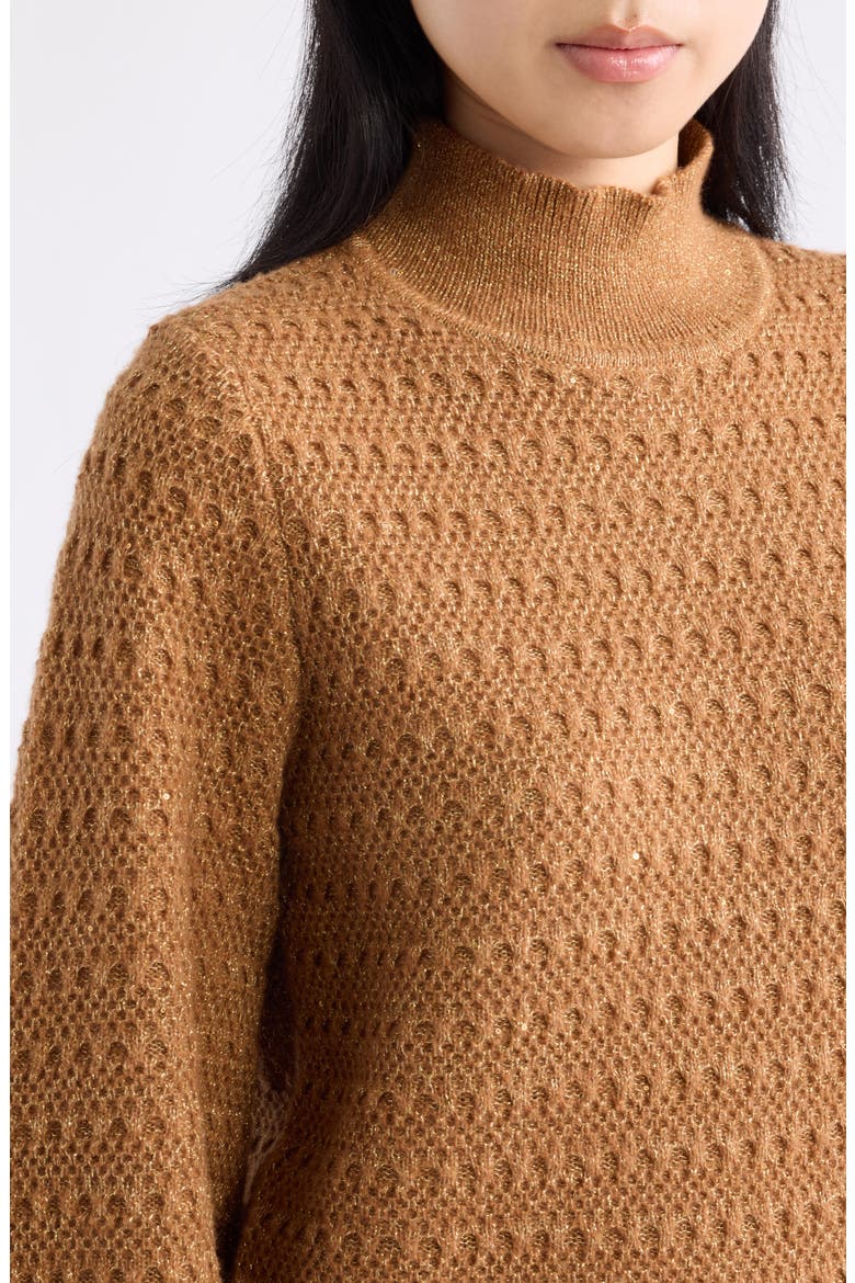 Sequin Puff Sleeve Mock Neck Sweater, Alternate, color, VICUNA