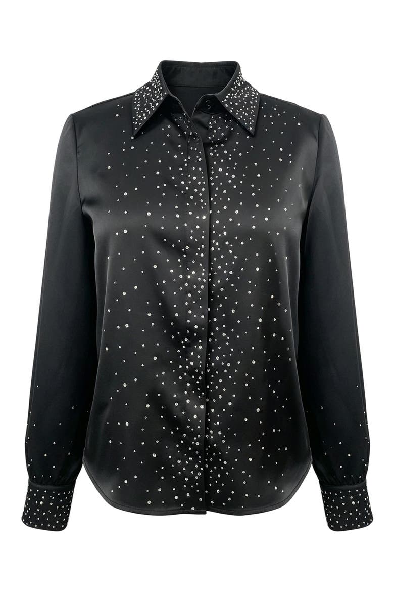 Beaded Satin Shirt, Main, color, BLACK