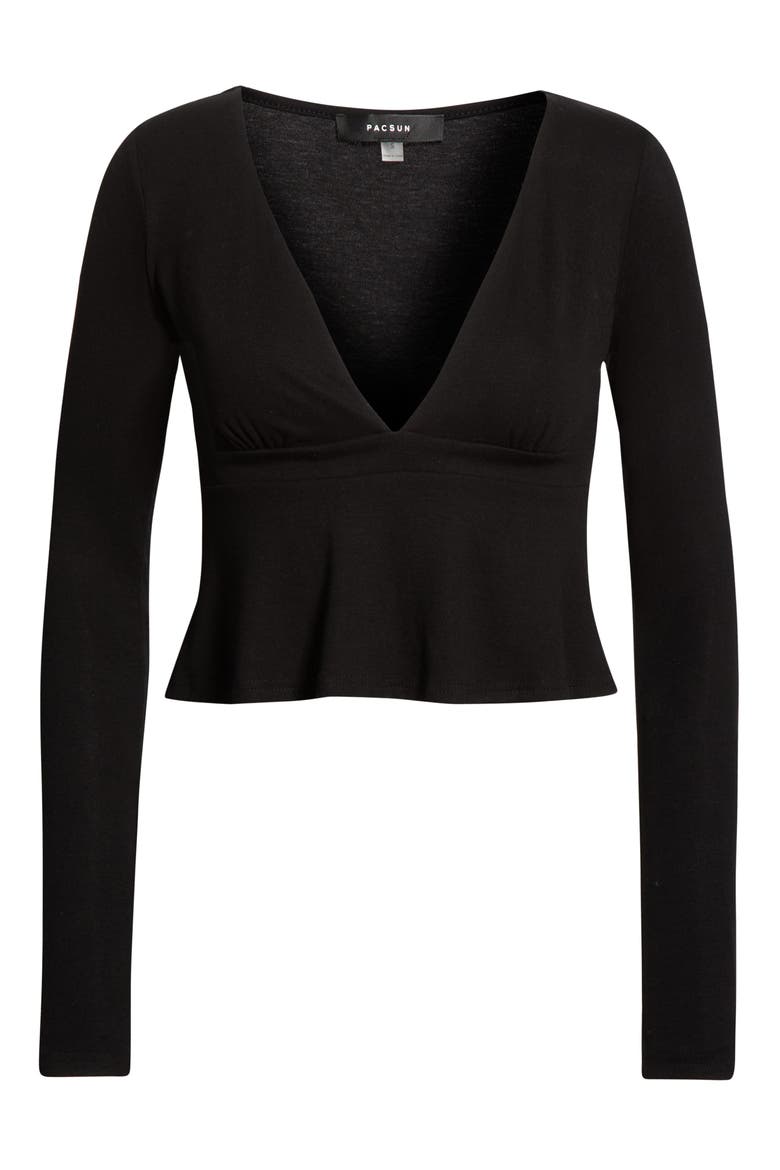 Charlie Deep V Crop Top, Alternate, color, BLACK
