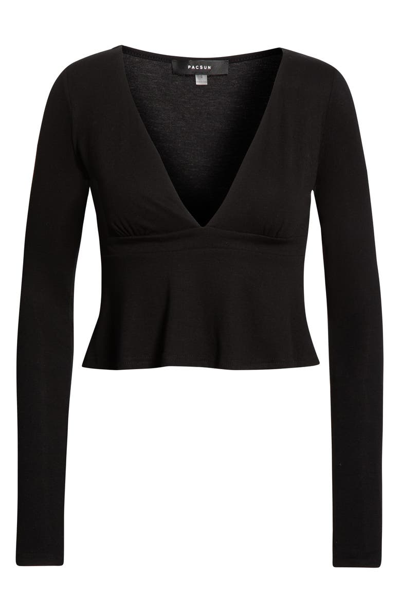 PacSun Charlie Deep V Crop Top, Alternate, color, Black