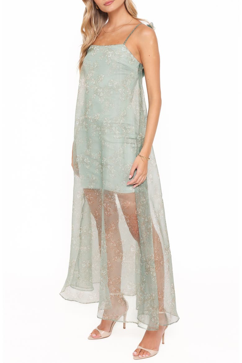 Erika Floral Chiffon Overlay Cocktail Dress, Alternate, color, SAGE GREEN FLORAL