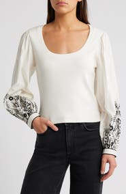 Cleobella Ruthie Embroidered Mix Media Balloon Sleeve Top