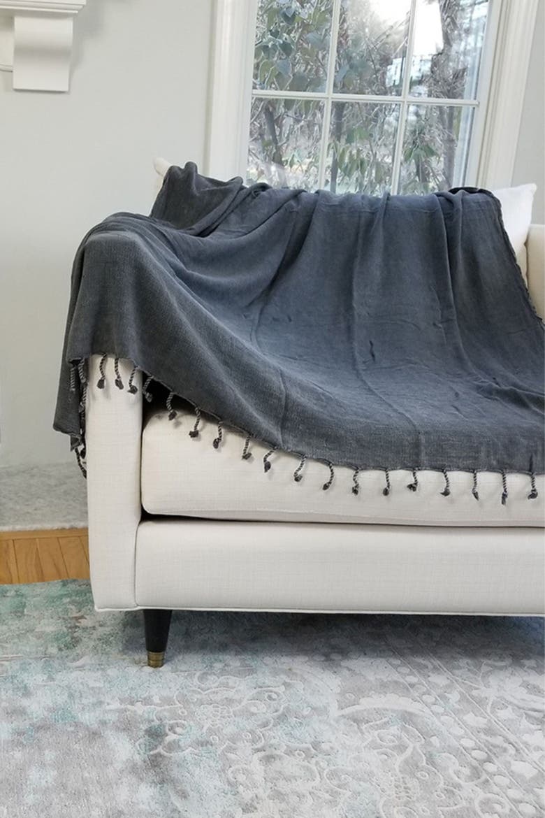 Stonewashed Organic Small Turkish Throw Blanket, Alternate, color, Faded Black
