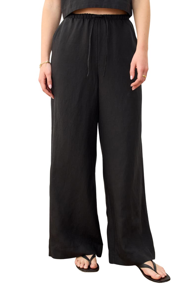 Linen Blend Wide Leg Pants, Main, color, BLACK