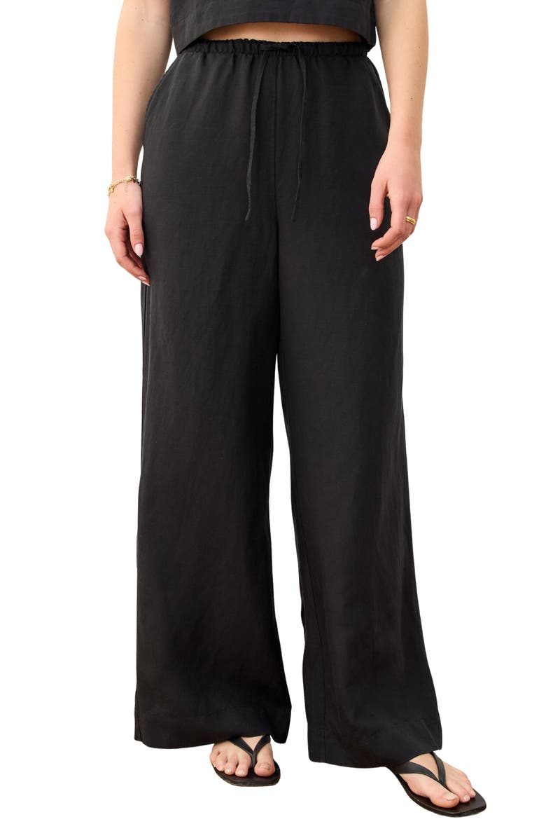 Marine Layer Linen Blend Wide Leg Pants, Main, color, Black