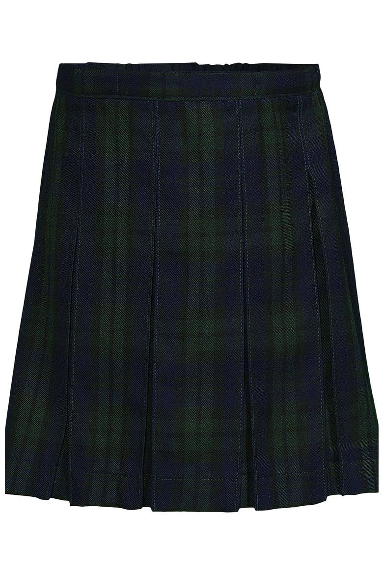School Uniform Girls Plaid Box Pleat Skirt Top of the Knee, Alternate, color, Classic Navy/Evergreen Plaid