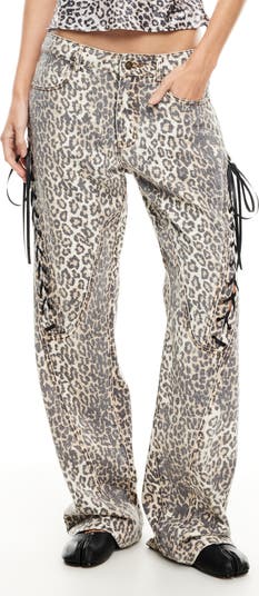 LIONESS Dollhouse Lace-Up Striaght Leg Jeans | Nordstromrack