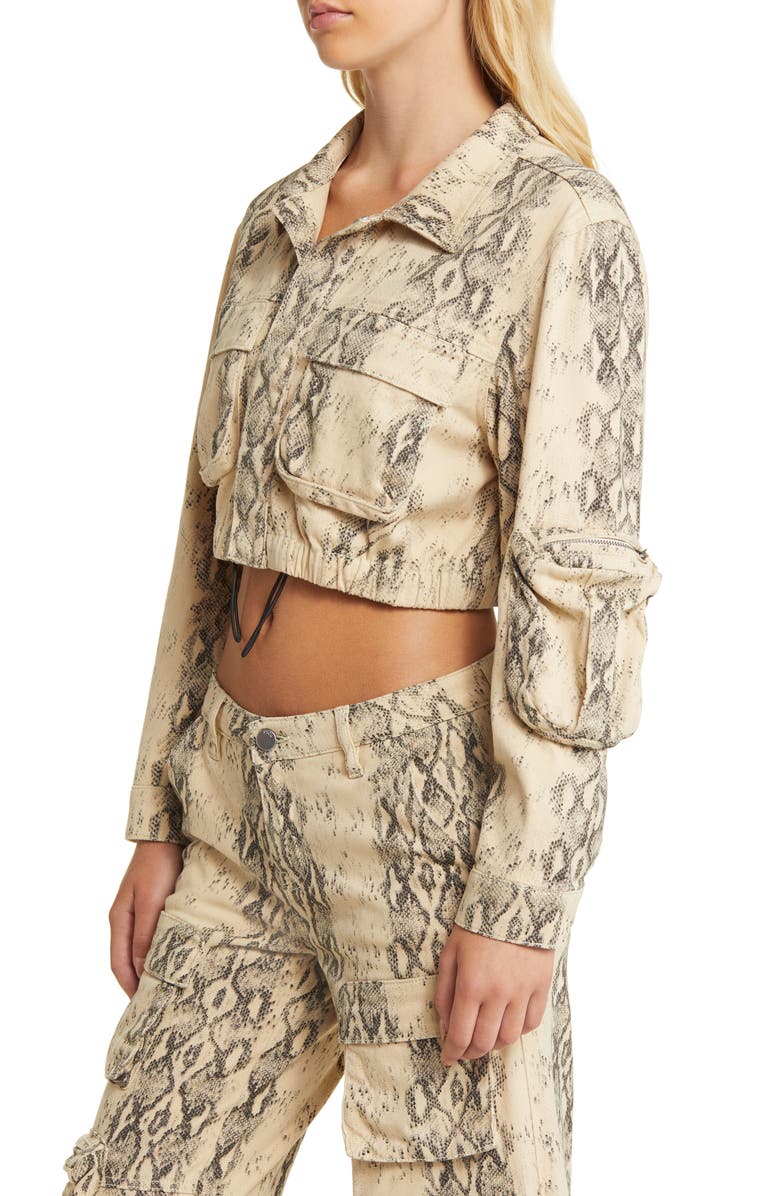 PTCL Snakeskin Print Crop Cotton Jacket, Alternate, color,