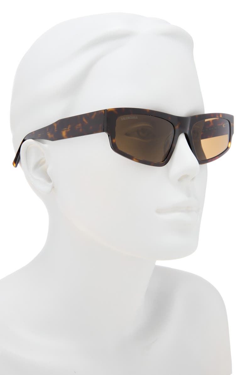 Balenciaga 56mm Rectangle Sunglasses, Alternate, color, Havana Havana Brown