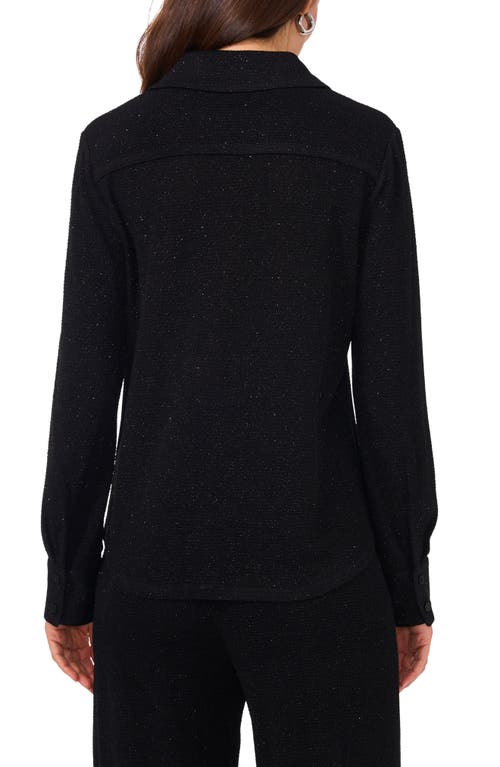 Vince Camuto Glitter Knit Long Sleeve Button-up Shirt In Rich Black