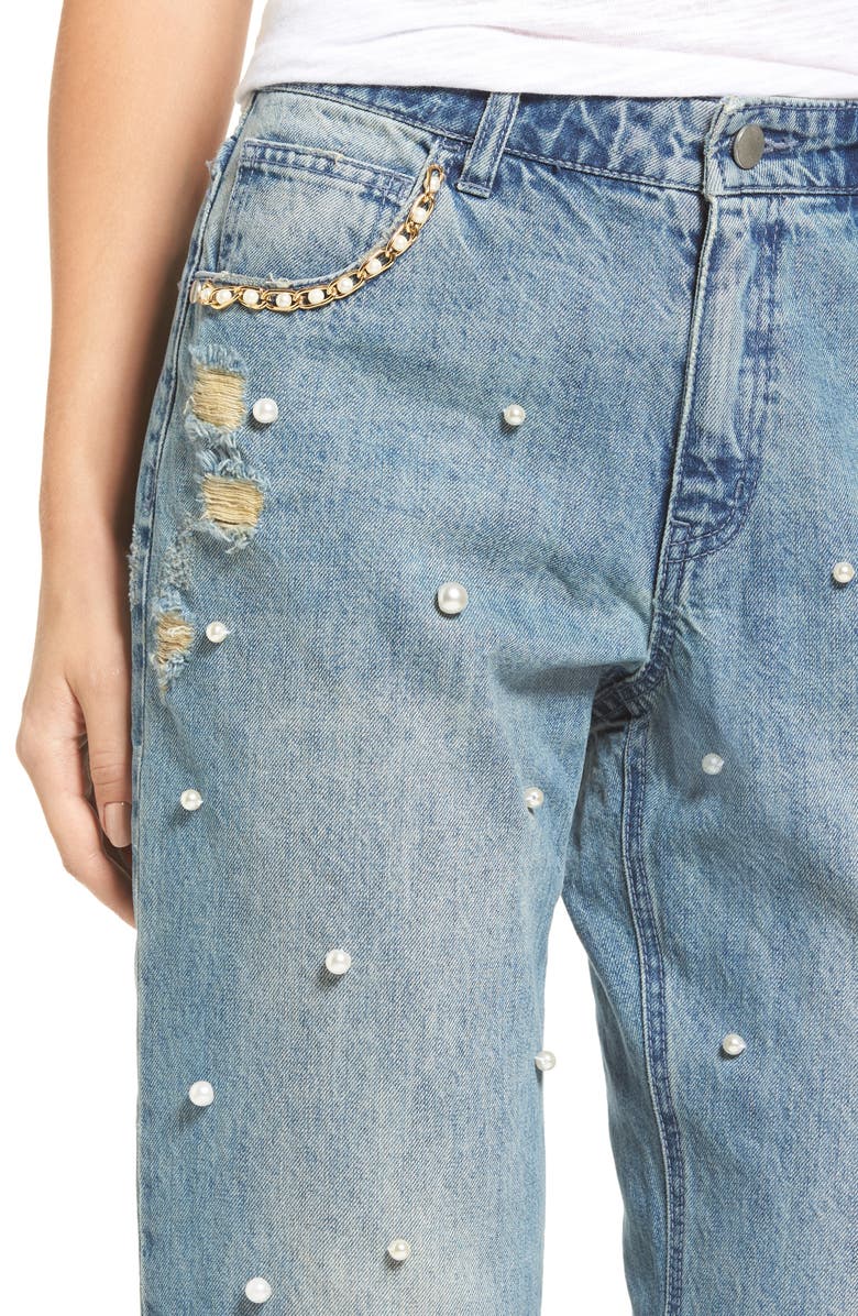 Tinsel Distressed Pearl Boyfriend Jeans, Alternate, color,