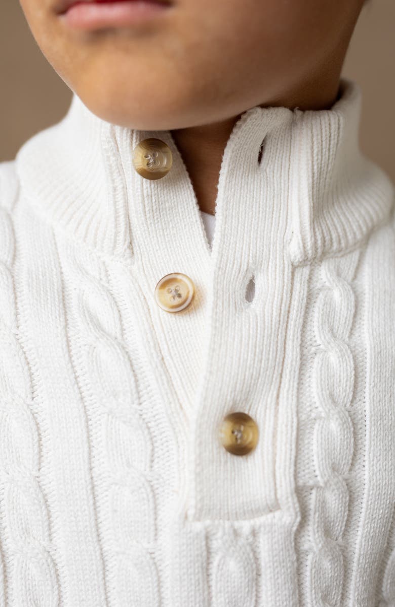 Hope & Henry Baby Boys' Organic Mock Neck Cable Sweater, Infant, Alternate, color, Soft White Cable Tipping