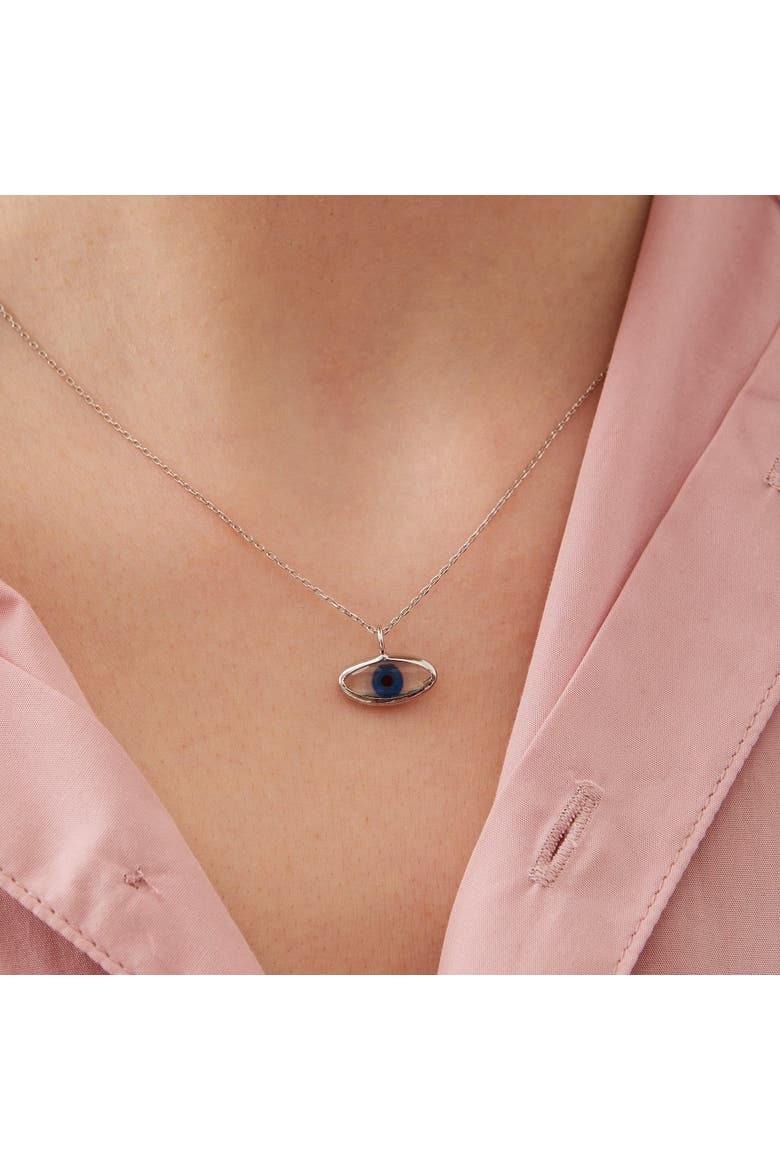 Transparent Glass Evil Eye Sterling Silver Necklace, Alternate, color, Silver