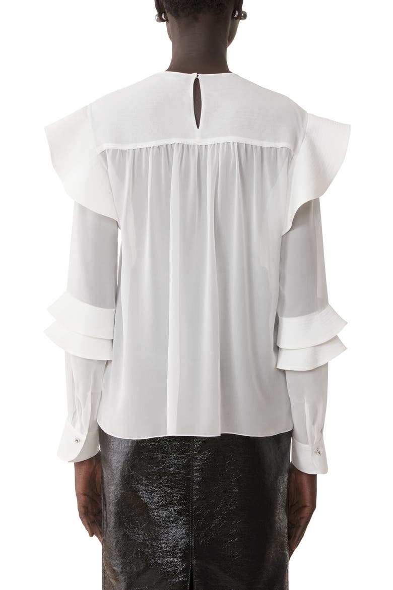 Flounced Blouse In Silk Georgette, Alternate, color, Off White