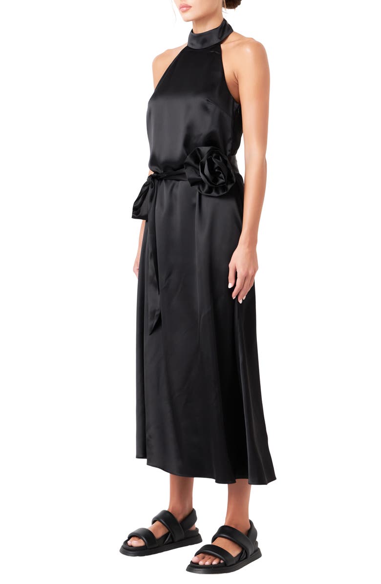Grey Lab Halter Satin Dress, Alternate, color, Black
