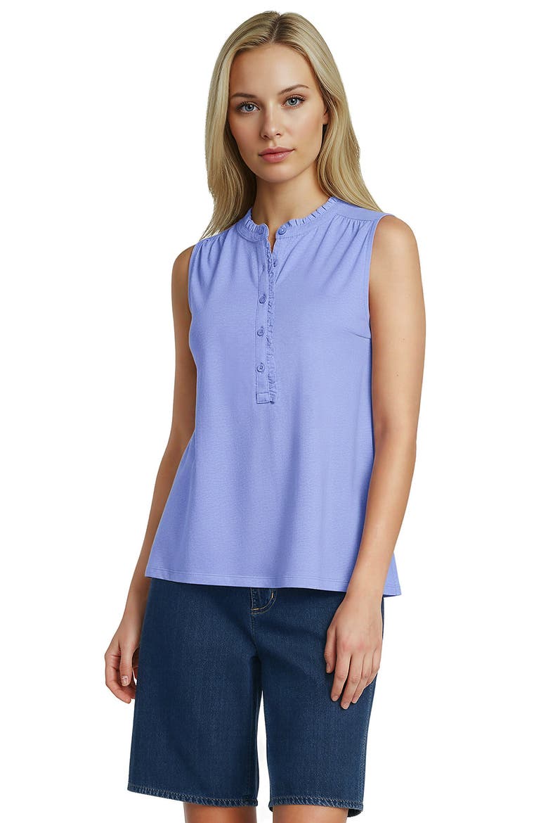 Linen Blend Ruffle Trim Tank Top, Main, color, Clear Blue Sky