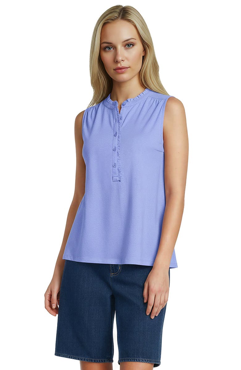 Lands' End Linen Blend Ruffle Trim Tank Top, Main, color, Clear Blue Sky