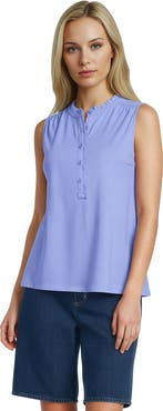 Lands' End Linen Blend Ruffle Trim Tank Top