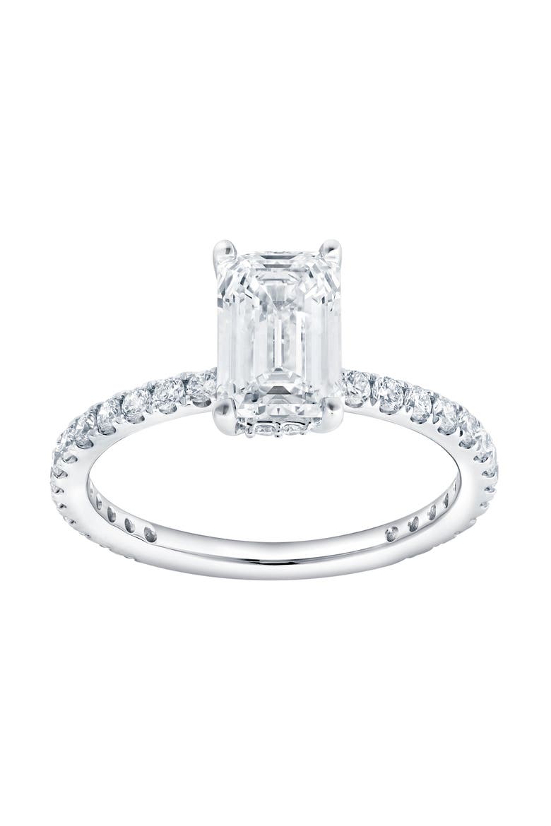 Diadem 14K White Gold Emerald Cut Lab Grown Diamond Hidden Halo Engagement Ring - 2 ctw, Main, color, 14K White Gold