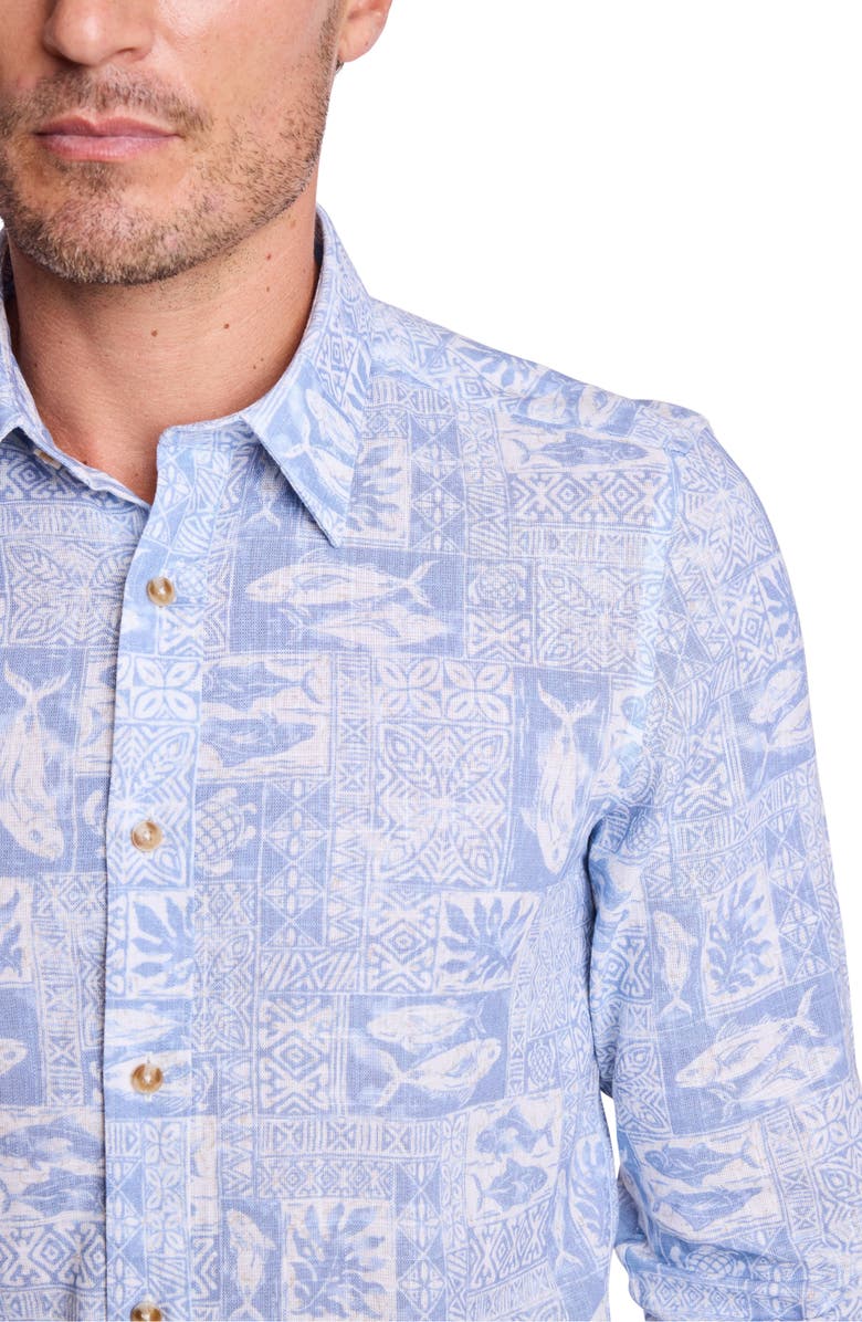 PAISLEY & GRAY Parker Trim Fit Linen Blend Button-Up Shirt, Alternate, color, Blue Salmon