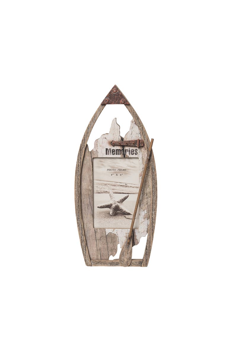 White Canoe 4x6 Photo Picture Frame Decorative Coastal Beach Inspired For Home Gift Decoration, Main, color, Brown