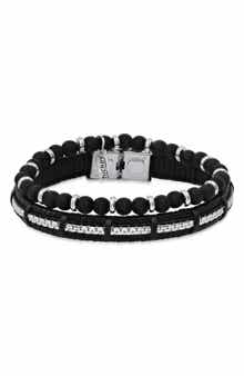HMY JEWELRY Men's Beaded Stainless Steel & Leather Bracelet Duo