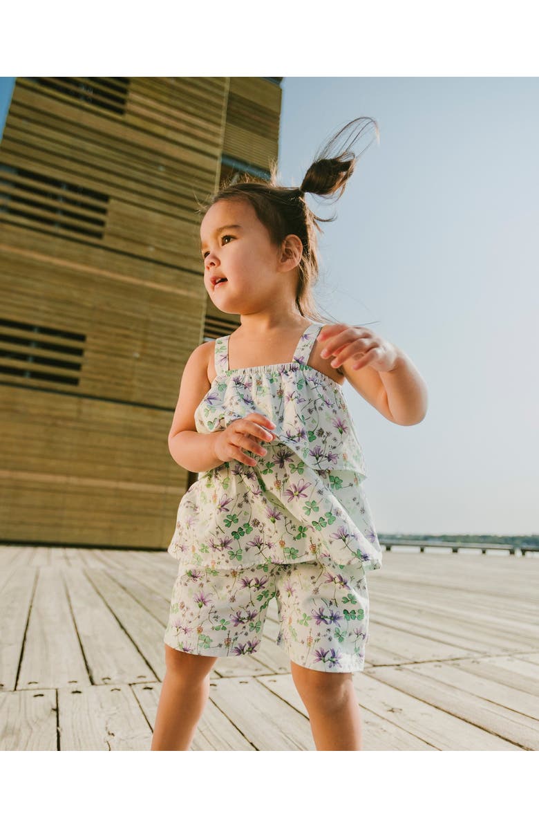 Deux par Deux Jersey Flowers Romper with Tiers, Alternate, color, Green Floral Print