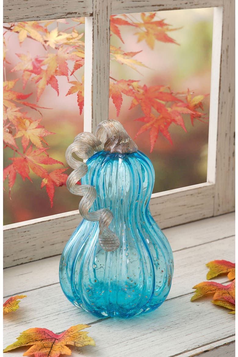 Fall Glass Gourd Pumpkins with Glitter, Alternate, color, Blue