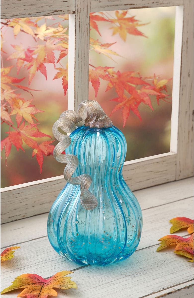 Glitzhome Fall Glass Gourd Pumpkins with Glitter, Alternate, color, Blue