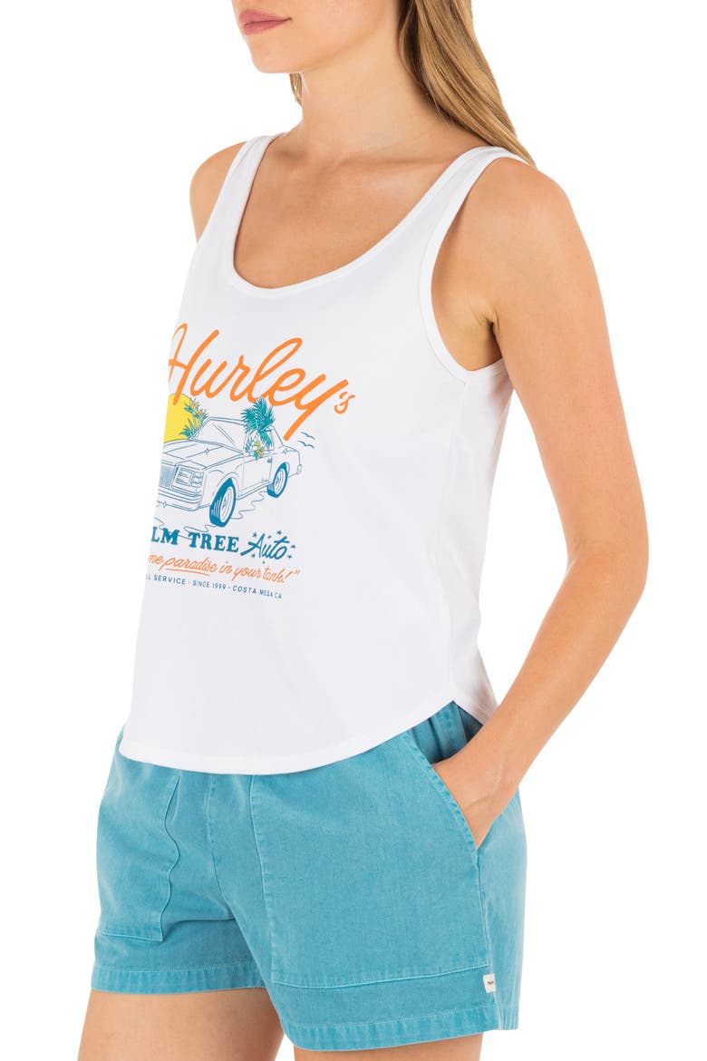 Palm Tree Auto Scoop Hem Cotton Graphic Tank Top, Alternate, color, WHITE