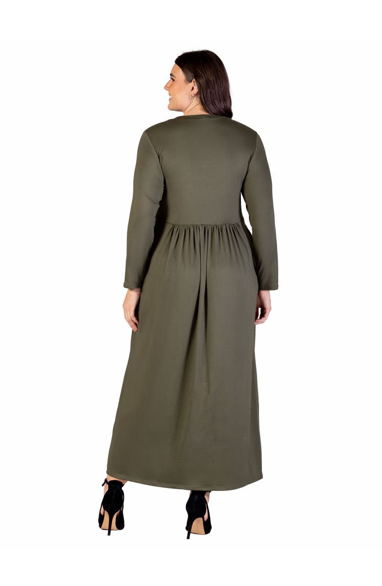 24seven Comfort Apparel Long Sleeve Empire Waist Pocket Maxi Dress, Alternate, color, Olive